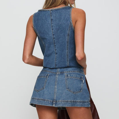Faith – Sleeveless Lace-up Denim Set