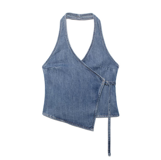 Alice – Summer Denim Hanging Collar Top