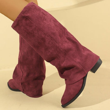 Katy – Vegan Suede Fashion Boots with Chunky Heel