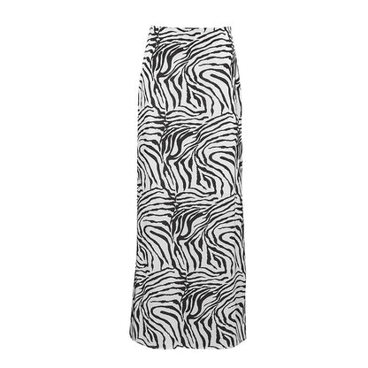 Esme – Elegant Zebra Satin A-Line Skirt