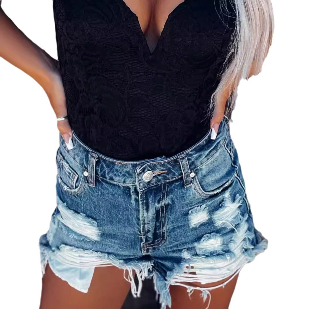 Betty – Ripped High-Waist Denim Shorts