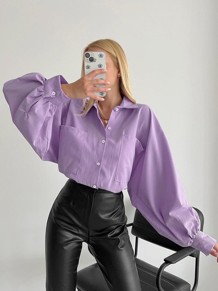 Amy – Casual Polo Collar Batwing Sleeve Top