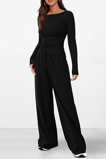 Lily – Asymmetric Long-Sleeved T-Shirt with Wide-Leg Pants