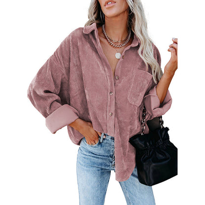Phoebe – Women's Corduroy Casual Coat with Polo Collar
