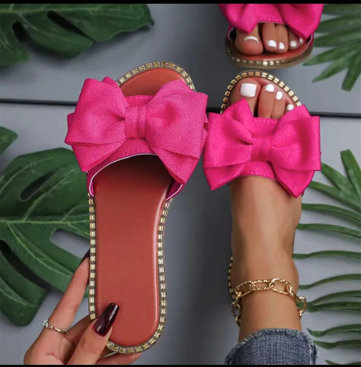 Gillian – Rhinestone Bowknot Flat Slippers for Women