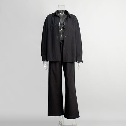 Deborah – Loose Cotton Shirt and Trousers Set with Long Sleeves