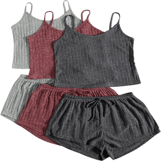 Marie – Rib Knitted Crop-top with Lace-up Shorts