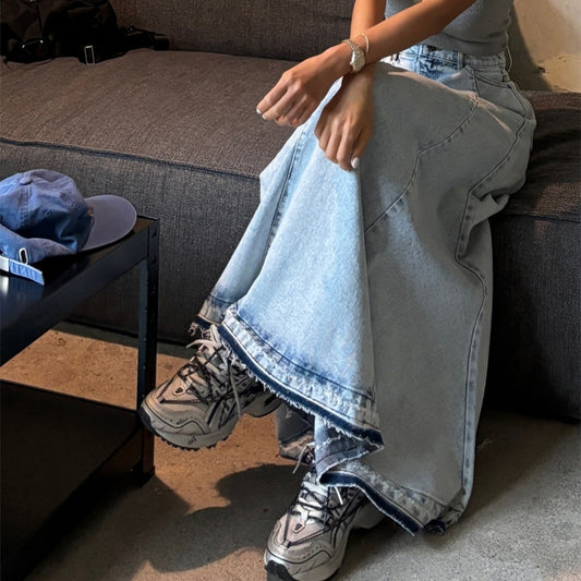 Joanne – High Waist A-Line Skirt with Stitching Edging