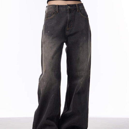 Laura – Retro Splash-Ink Loose Straight Jeans