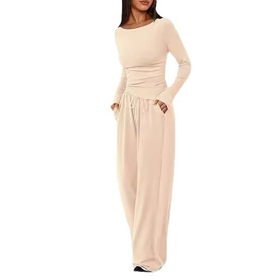 Lily – Asymmetric Long-Sleeved T-Shirt with Wide-Leg Pants