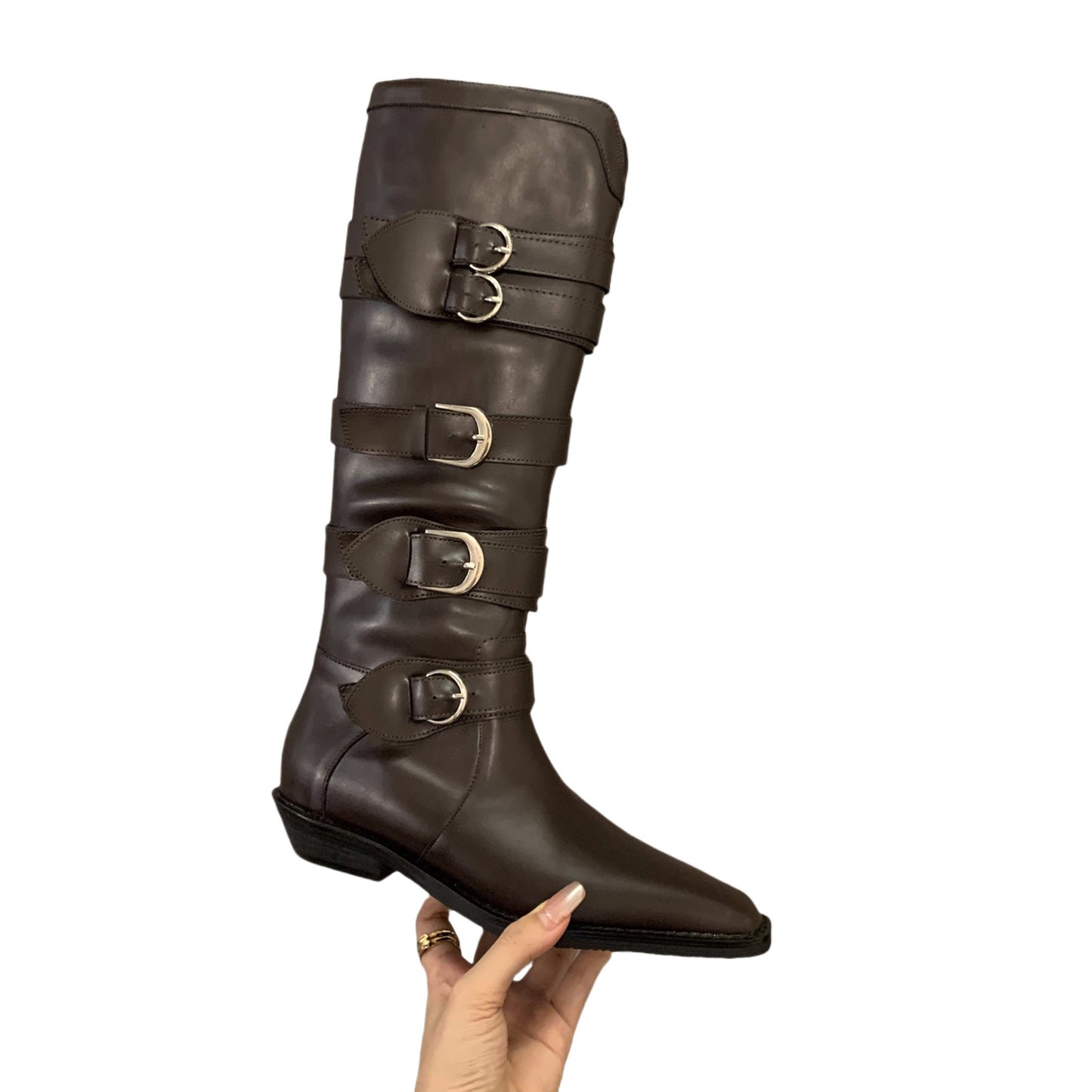 Melissa – Chunky Heel Pointed Brown Boots
