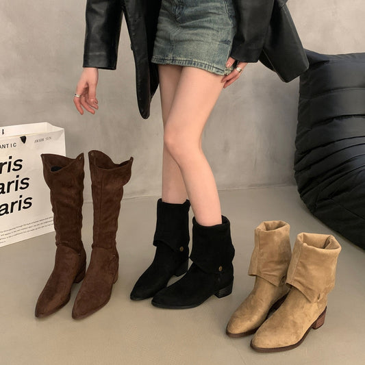 Jacqueline – Long Denim Biker Boots