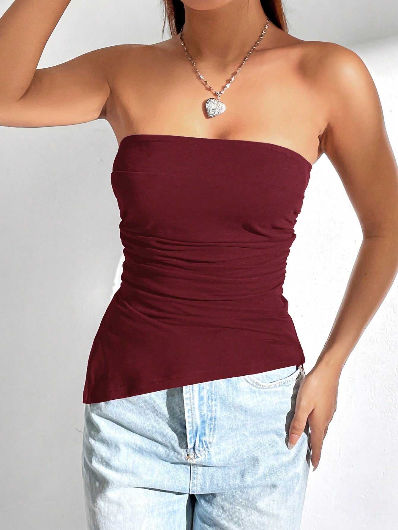 Deborah – Stylish Ruched Bandeau Cami Top with Side Slit
