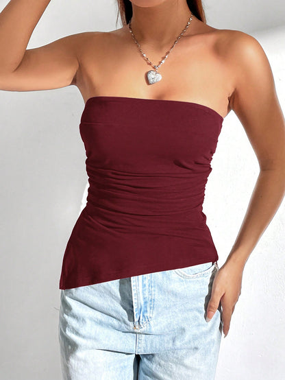 Deborah – Stylish Ruched Bandeau Cami Top with Side Slit
