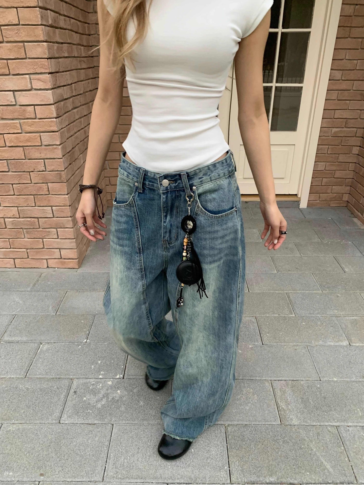 Kimberley – Wide Leg Vegan Patchwork Jeans