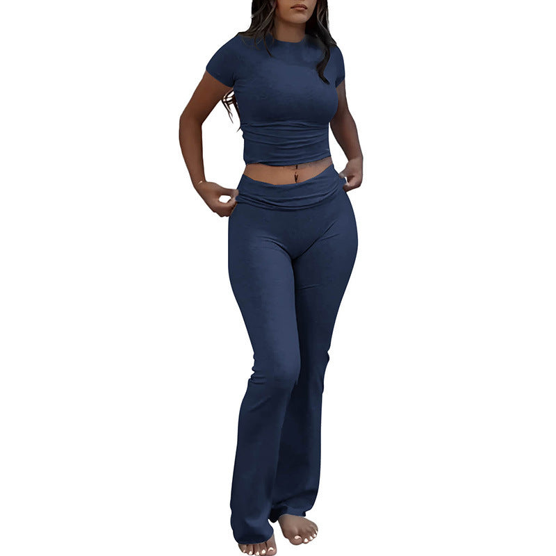 Sharon – Casual Sportswear Suit with Round Neck and Bell-bottom Pants