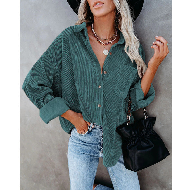 Phoebe – Women's Corduroy Casual Coat with Polo Collar