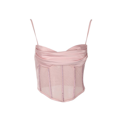 Tanya – Sexy Satin Vest with Irregular Mesh