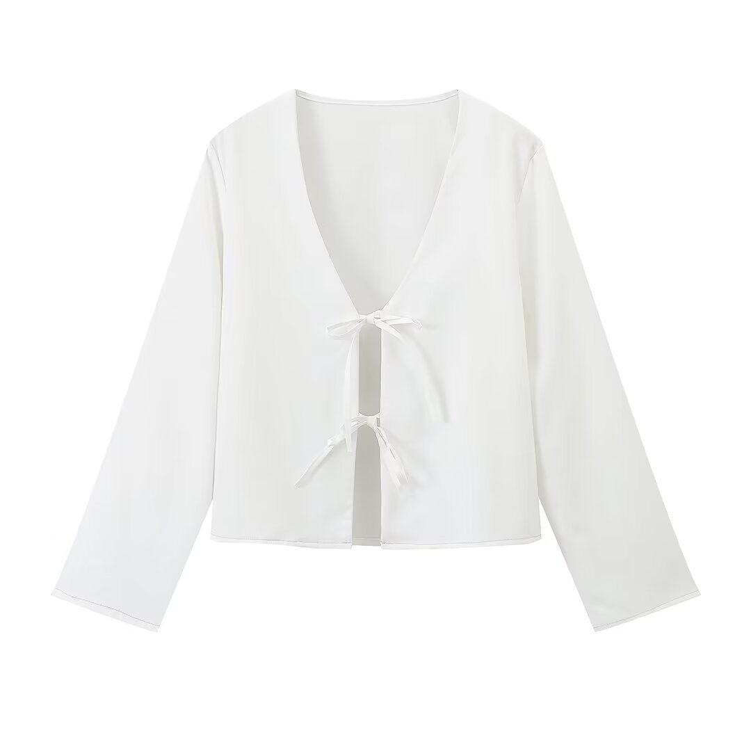 Melissa – Elegant Bell Sleeve Tie Top