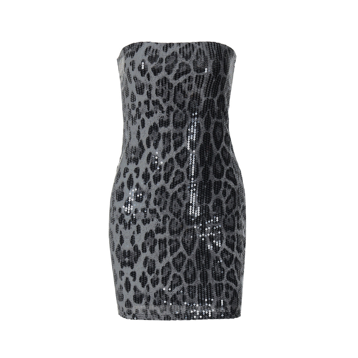 Printed Sequined Leopard Print Tube Top Package Hip Dress