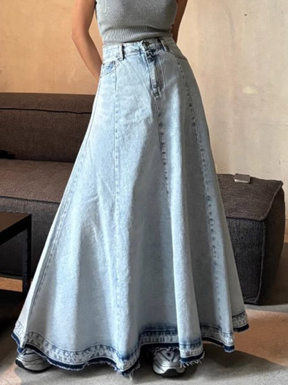 Joanne – High Waist A-Line Skirt with Stitching Edging