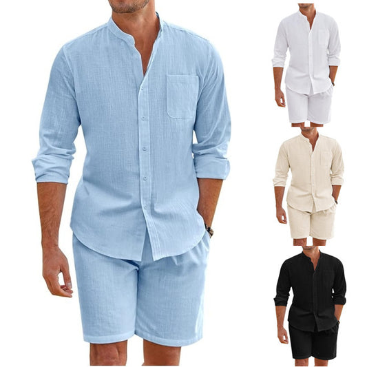 Sean – Men's Summer Two-piece Set with Long Sleeve Shirt and Shorts