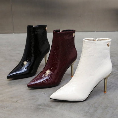 Mary – Stone Pointed Vegan Leather Stiletto Boots