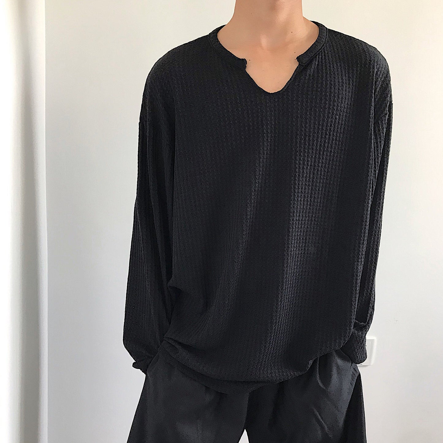 Felix – Loose Casual Waffle Long Sleeve Top