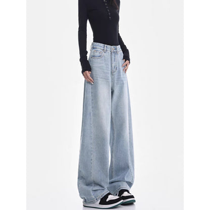 Melanie – Light Blue High Waist Retro Straight Pants
