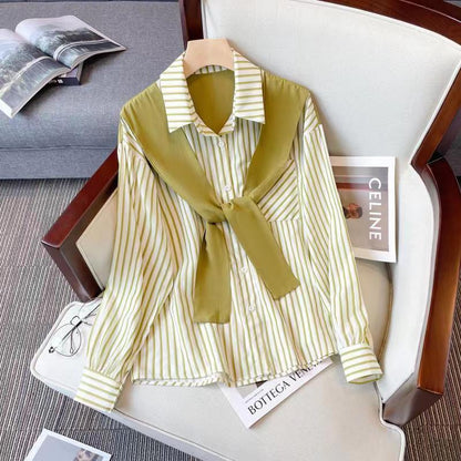 Megan – Retro Loose Striped Shirt with Long Sleeves