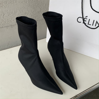 Amanda – Mid-Calf Stiletto Heel Elastic Booties