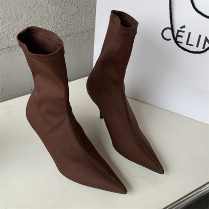 Amanda – Mid-Calf Stiletto Heel Elastic Booties