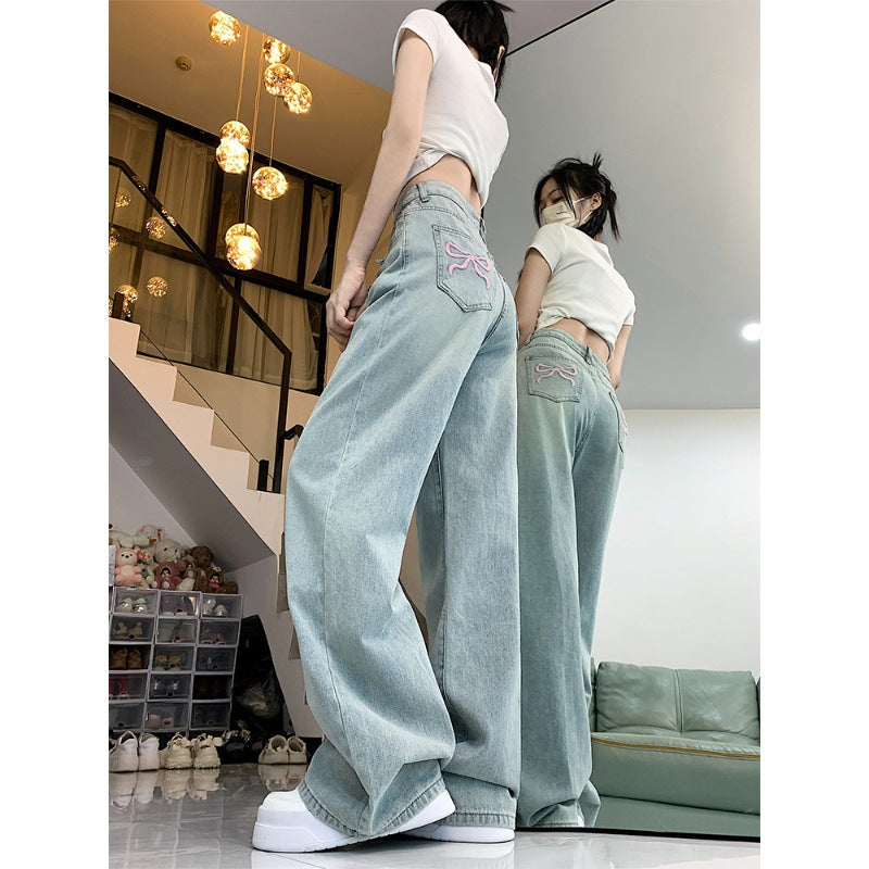 Kathryn – Bow Embroidered Wide Leg Jeans