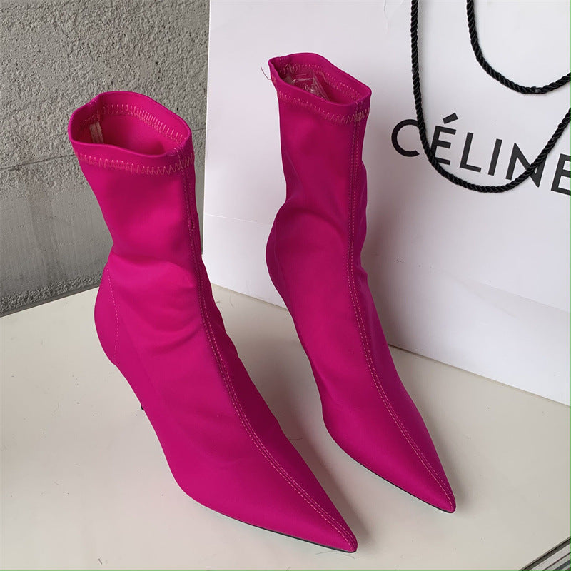 Amanda – Mid-Calf Stiletto Heel Elastic Booties