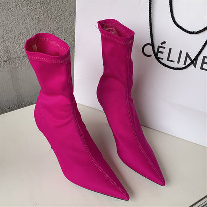 Amanda – Mid-Calf Stiletto Heel Elastic Booties
