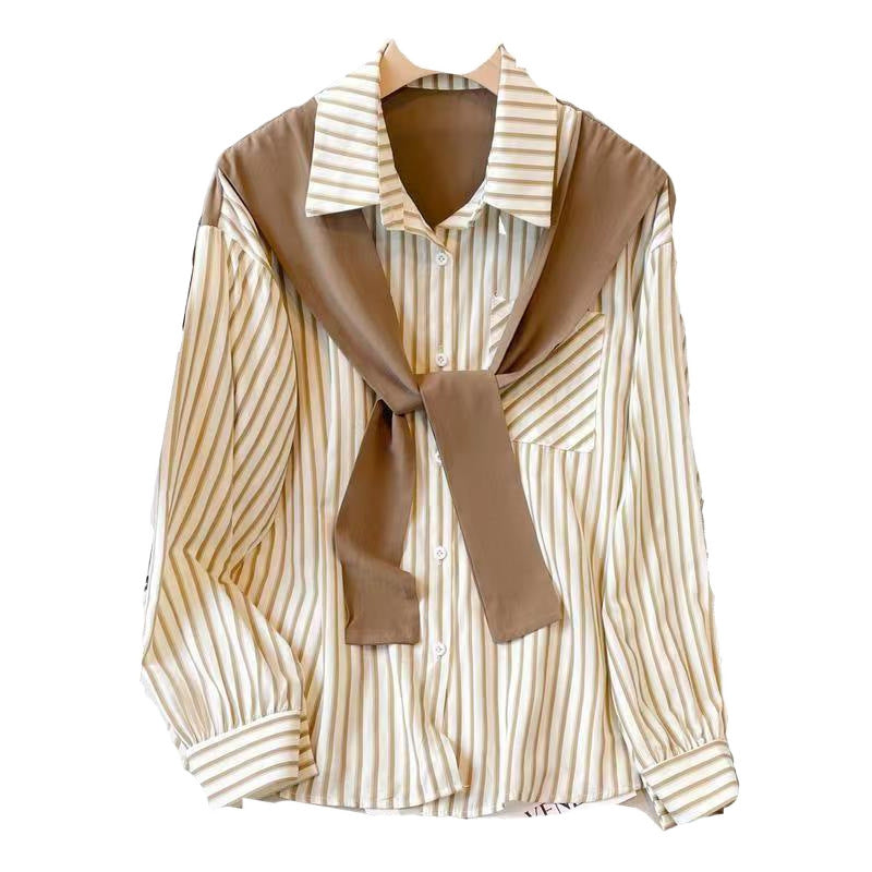Megan – Retro Loose Striped Shirt with Long Sleeves
