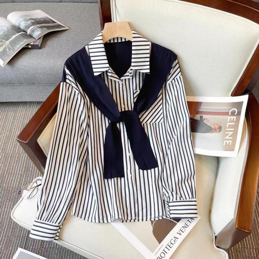 Megan – Retro Loose Striped Shirt with Long Sleeves