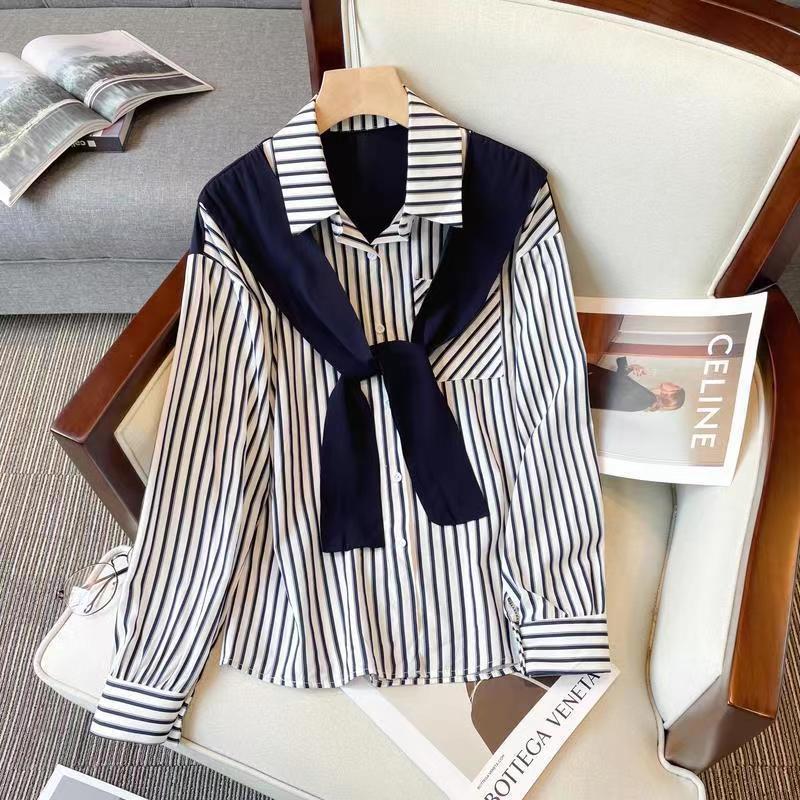 Megan – Retro Loose Striped Shirt with Long Sleeves