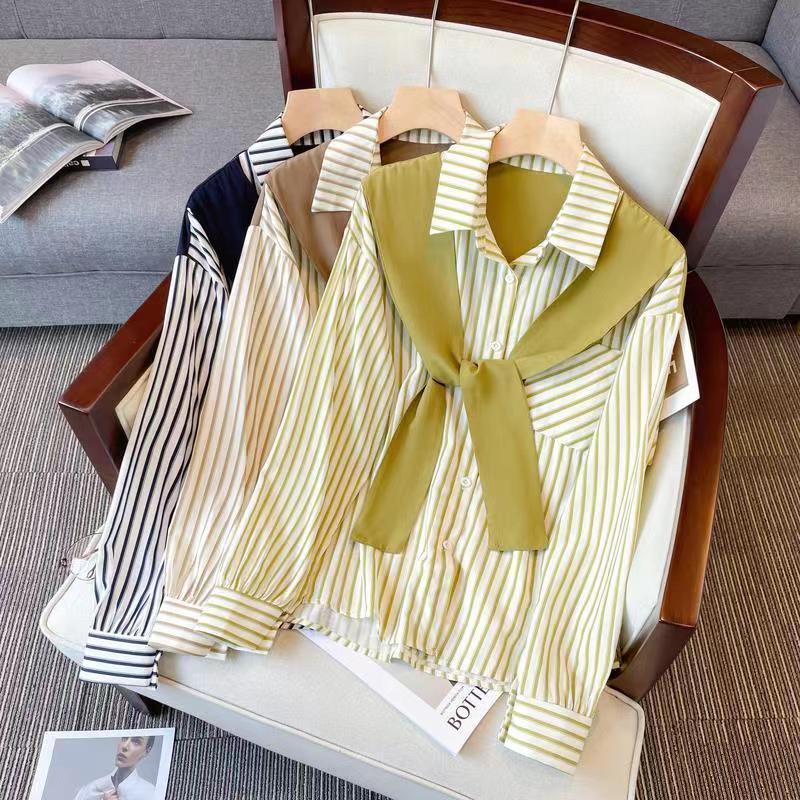 Megan – Retro Loose Striped Shirt with Long Sleeves