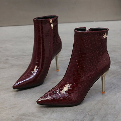 Mary – Stone Pointed Vegan Leather Stiletto Boots