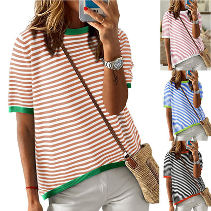 Rachel – Striped Contrast Color Casual Top