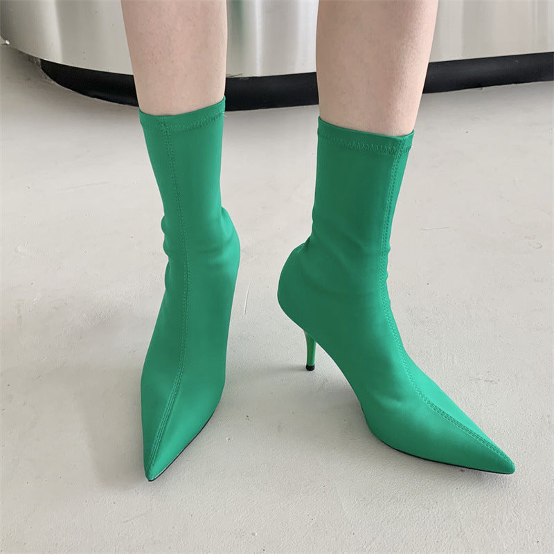 Amanda – Mid-Calf Stiletto Heel Elastic Booties