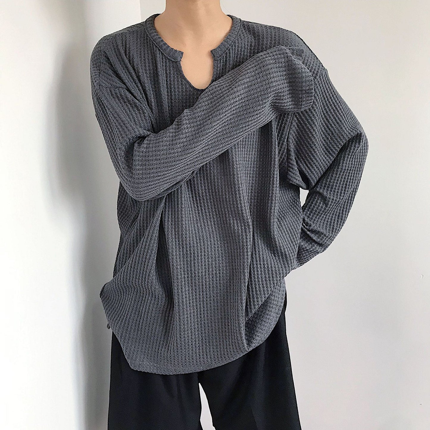 Felix – Loose Casual Waffle Long Sleeve Top