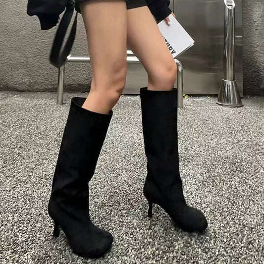 Andrea – Vegan Leather High-Heel Boots with Square Toe