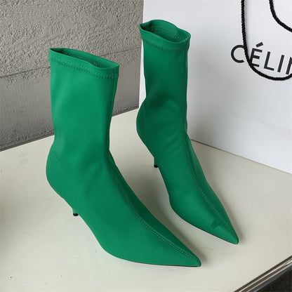 Amanda – Mid-Calf Stiletto Heel Elastic Booties