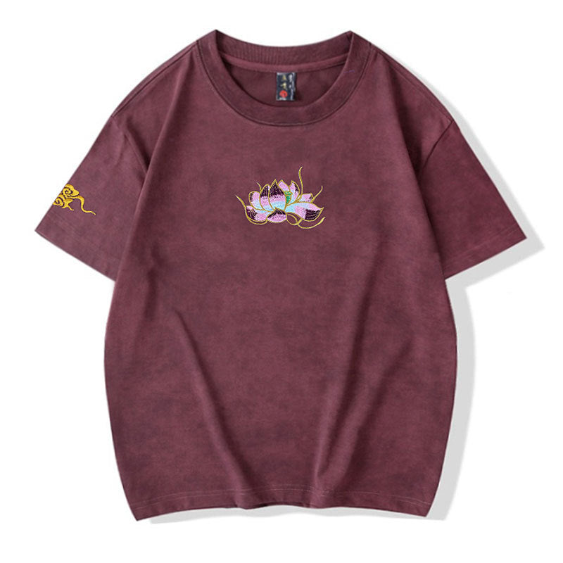 Tanya – Tie-dyed Lotus Embroidered Short Sleeve