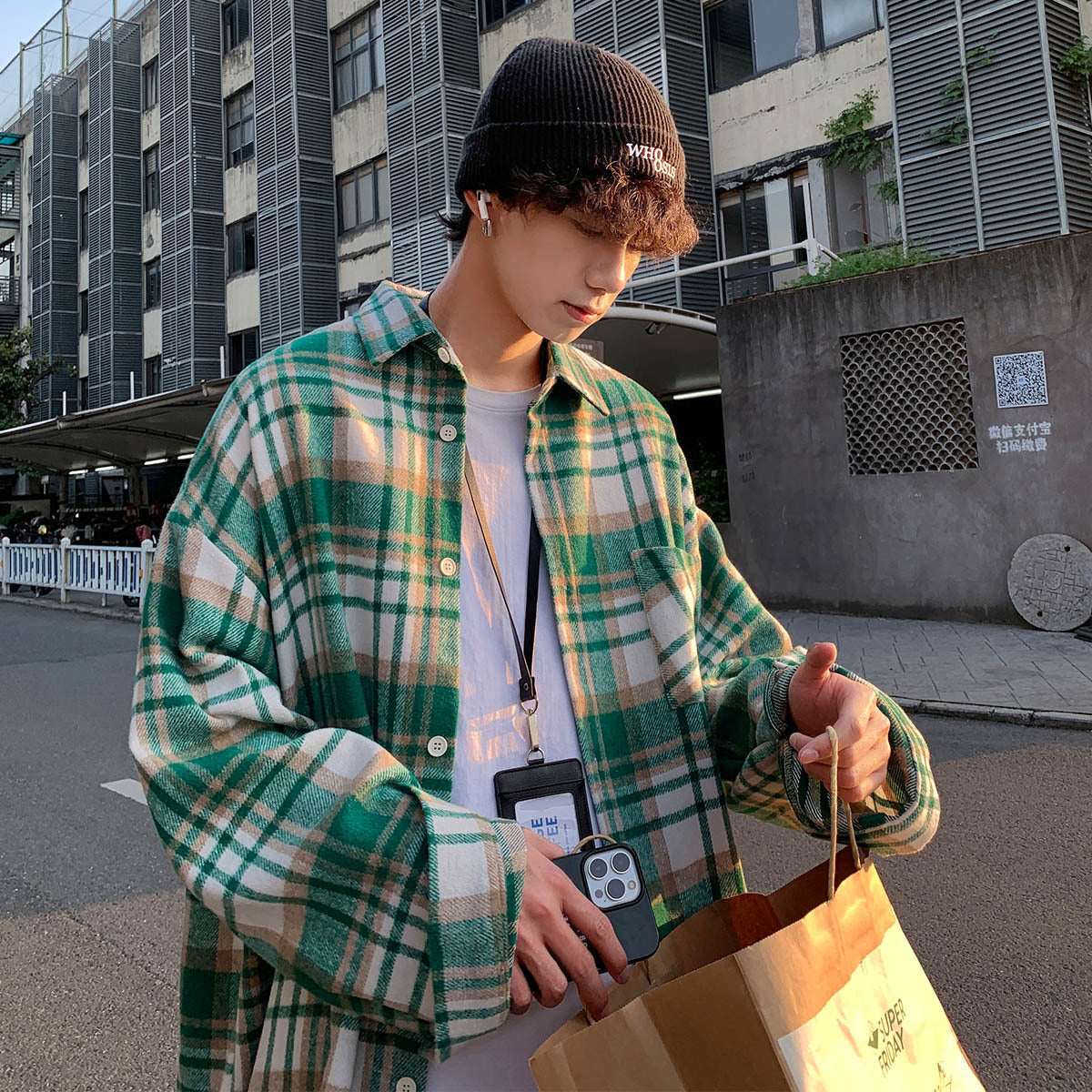 Anthony – Men's Woolen Plaid Shirt with Long Sleeves