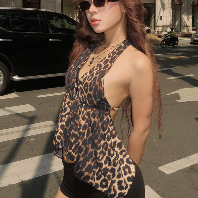 Rebecca – Leopard Print Halter Vest Top
