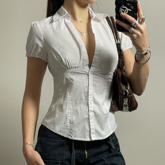 Rachael – Casual Puff Sleeve Polo Shirt