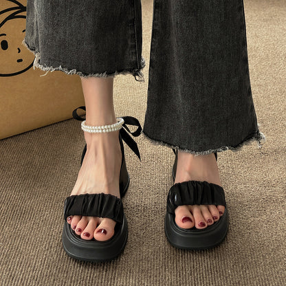 Zoe – Pearl Bow Chunky Heel Sandals